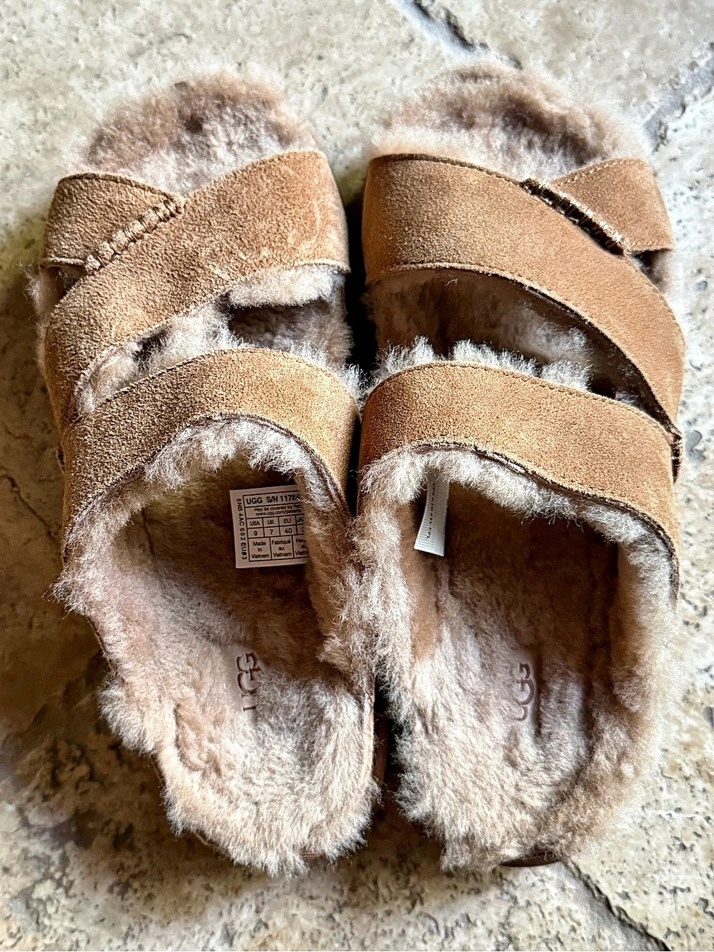 New UGG Greenport Cross Strap Slide Slippers Brown US 9